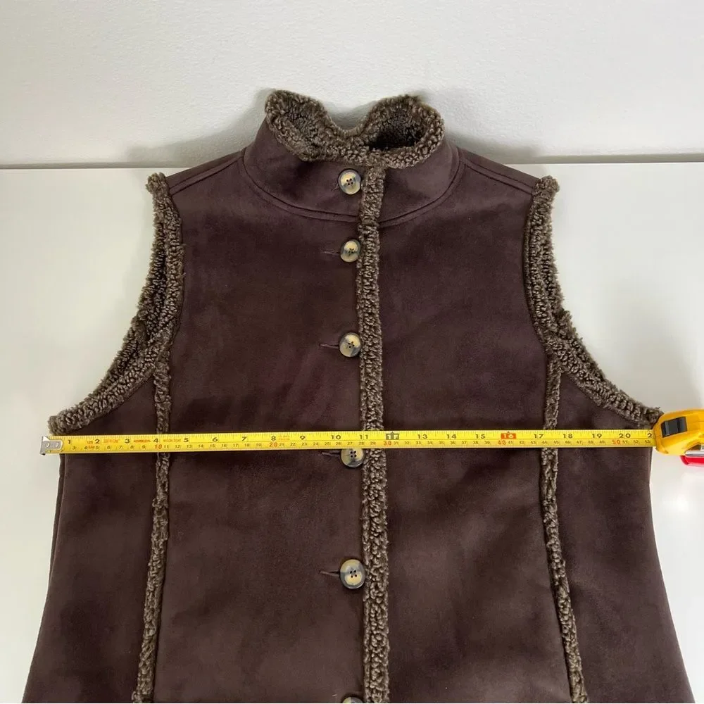 L.L.‎ Bean Faux Shearling Vest Women M Petite Brown Sherpa Western Ranch Jacket